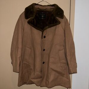 Men's Brown Coat with Faux Fur Collar